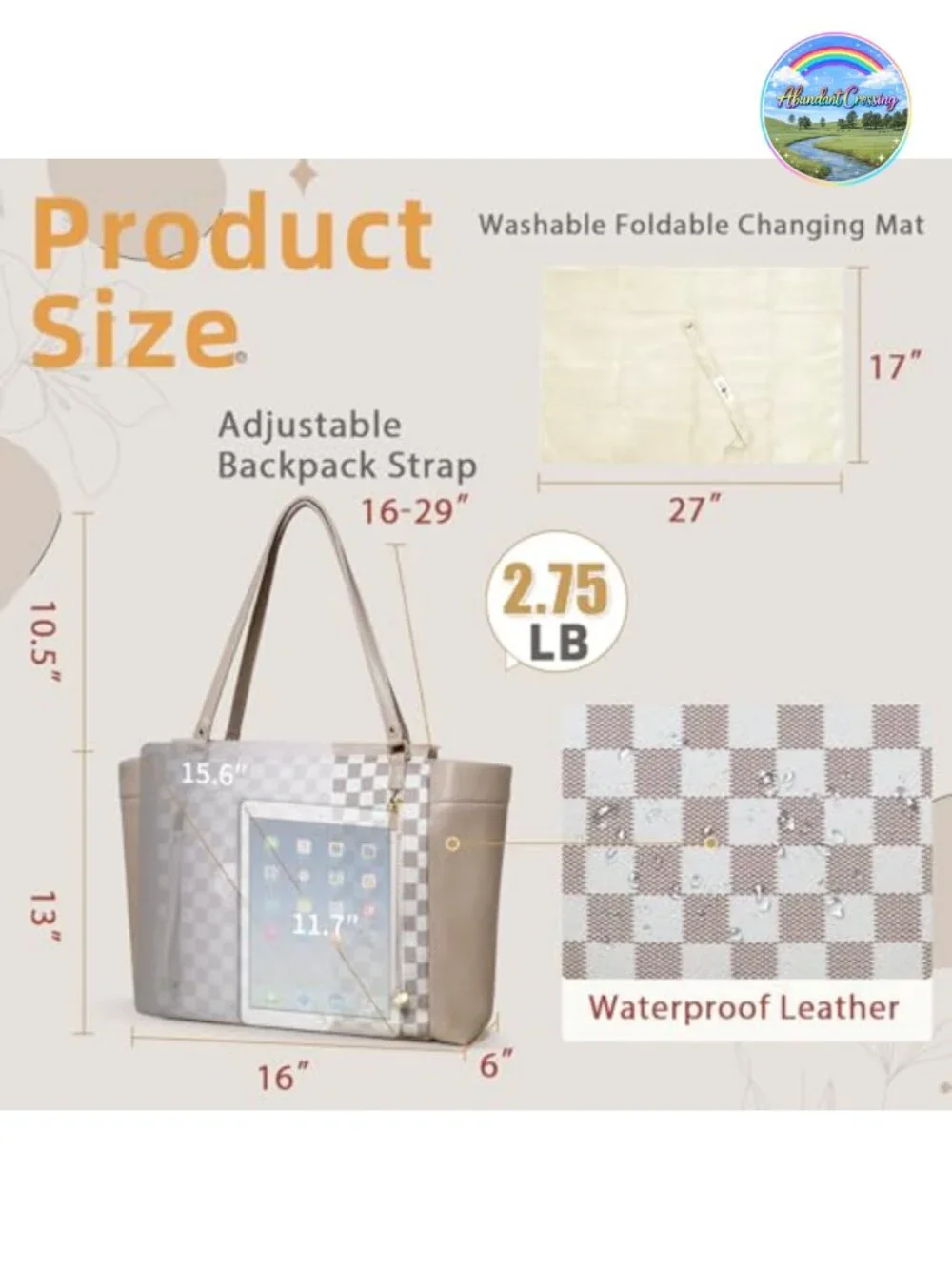 Leather Diaper Bag Tote Backpack with Changing Pad, 12 Pockets, Convertible